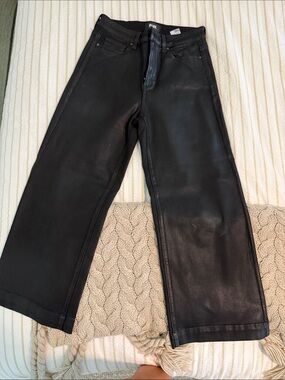 PAIGE Black Straight Leather-Look Jeans